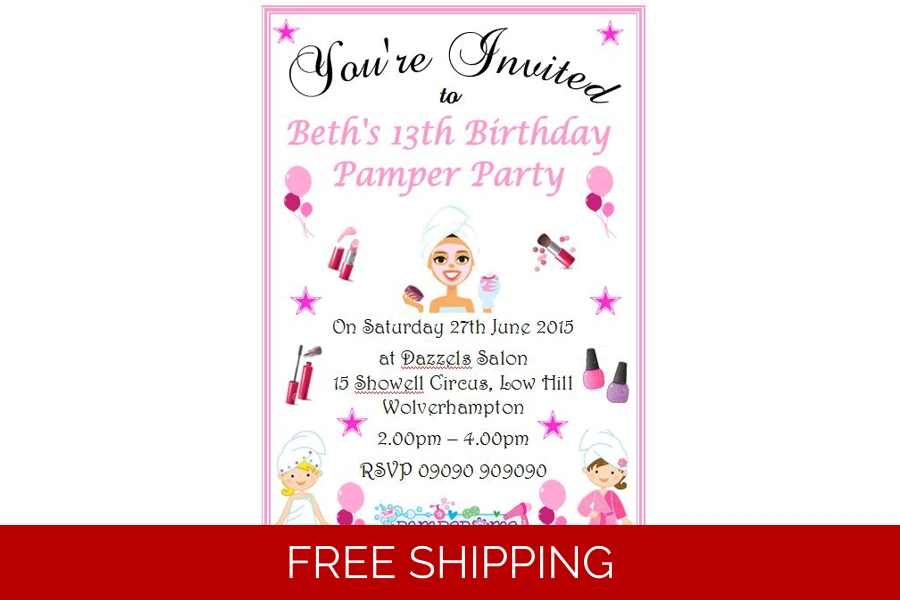 12 x Girl's Pamper Party Invitations